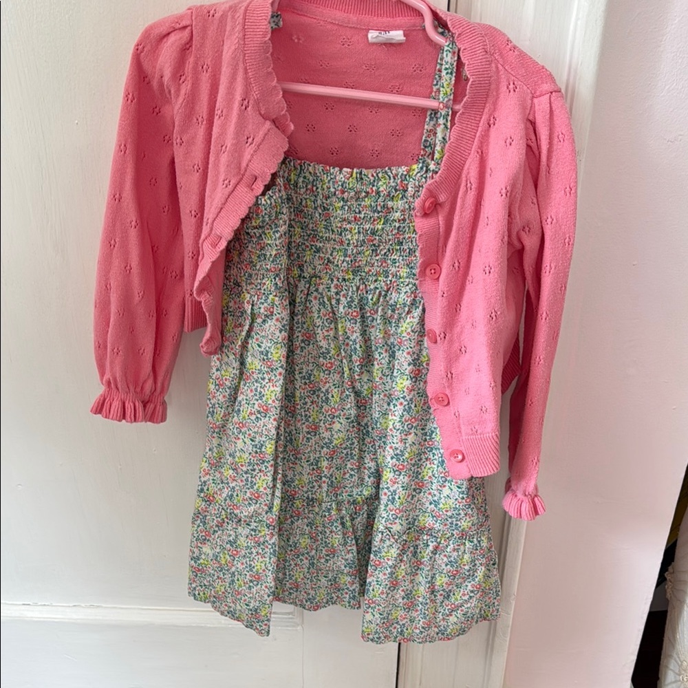 Pink Cardigan and Floral Dress Set